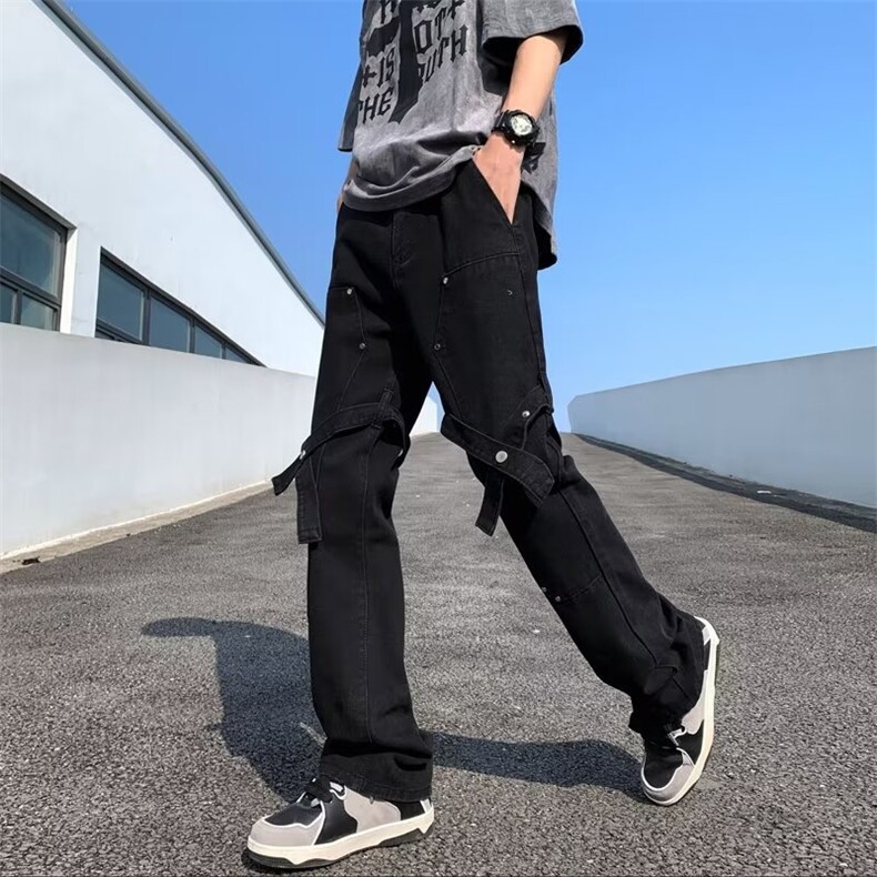 原宿男潮流流行潮长裤牛仔裤直脚水洗宽松直筒日系夏季RK213-P43,男装牛仔裤,星座412