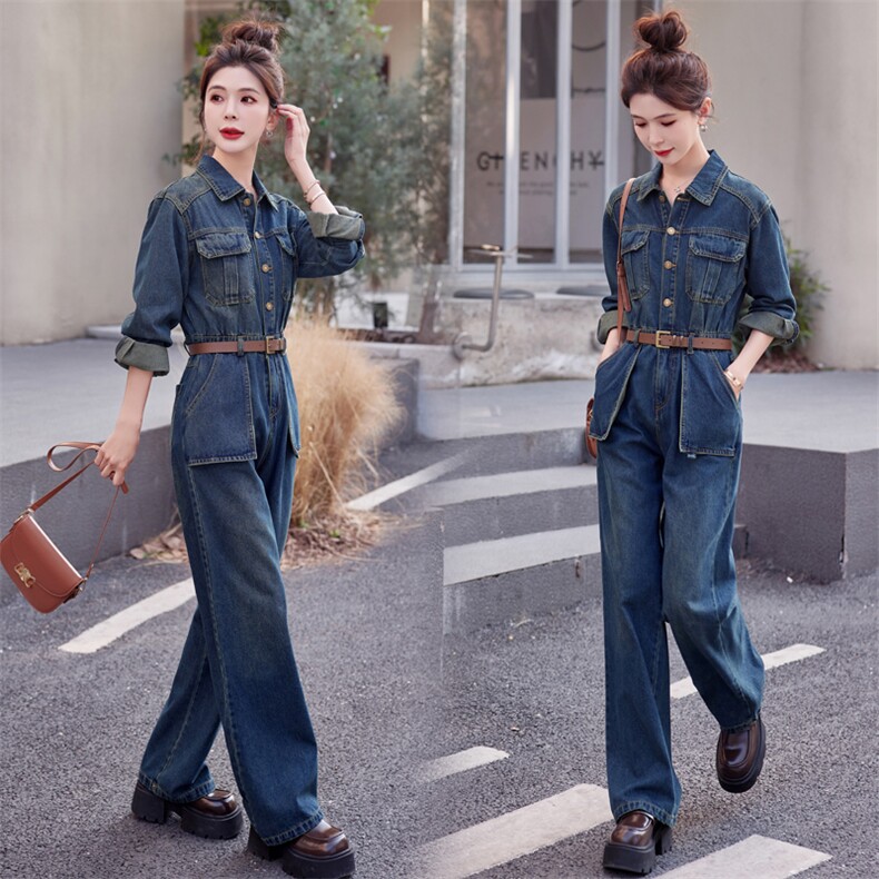 （现货）2026春秋新港风设计感时尚超火牛仔工装连体女潮炸街复古，女装连体裤，印象茜