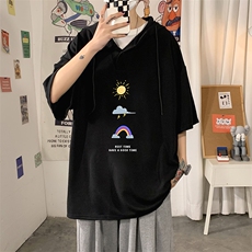 LD54141-P45NASA连帽短袖t恤男大码胖子带帽五分袖中袖，男装T恤，电商A040