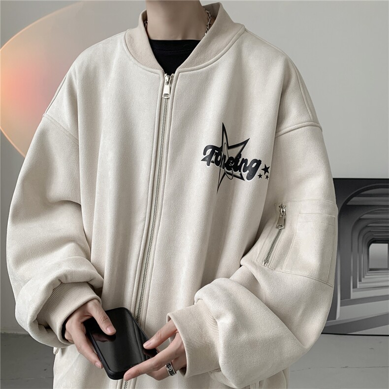 24春秋款美式复古麂皮绒飞行棒球服男女夹克外套JF251-P80控108，男装夹克，电商B370