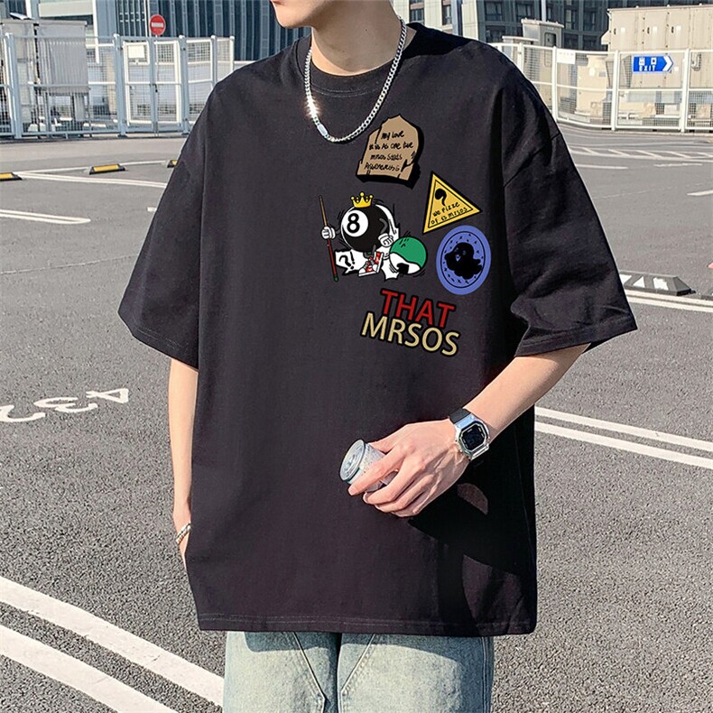 T838大码宽松纯棉运动圆领体恤衫oversize短袖T恤男重磅T,男装T恤,星座304A-1