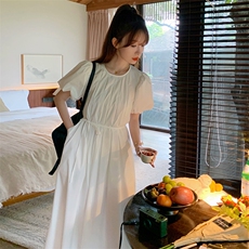 白色泡泡袖初恋连衣裙女2024年夏季新款法式简约宽松小个子茶歇裙，女装连衣裙，浙宝276（原081）