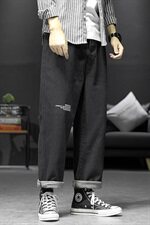 2021春秋季新大码男日系沙发墙字母印花直筒阔腿裤牛仔裤N8027-P50，男装牛仔裤，电商A001