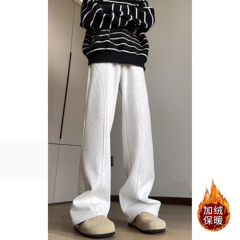 秋冬季重磅直筒加绒卫裤男士款美式宽松运动休闲长裤子 K8171图片