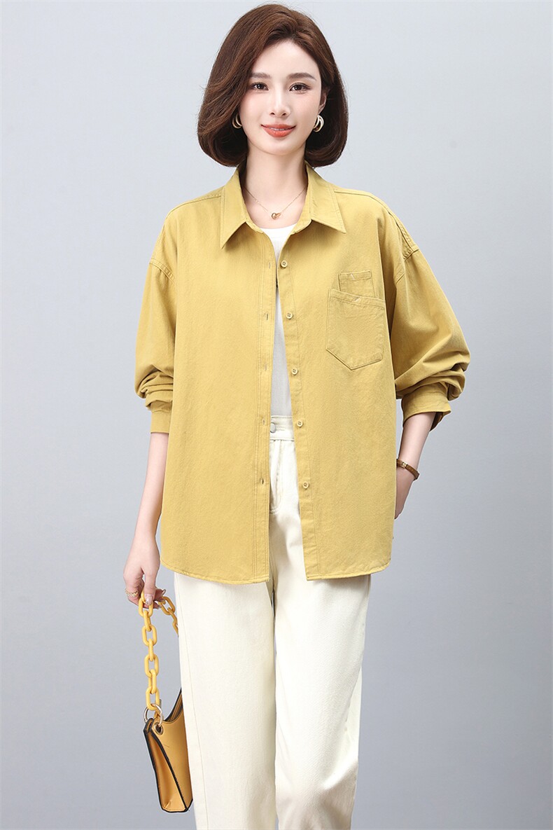 大码女装宽松衬衫外套女春装2026新款设计感小众黄色衬衣纯棉上衣,女装衬衫,板酷
