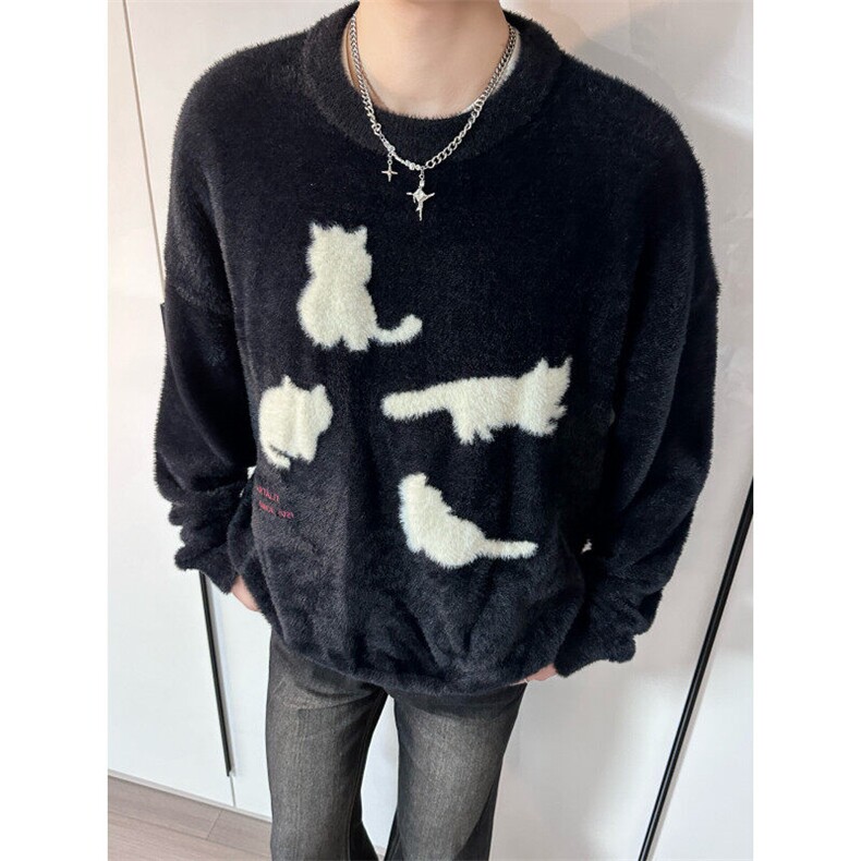 【有货】BTP32LL-特P55猫咪毛衣男女秋冬潮牌美式复古情侣针织衫,男装针织衫/毛衣,星座1007（原301D）