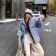 蓝色格子棉衣棉服2025冬季新款宽松面包服加厚外套，男装棉衣，星座410-7