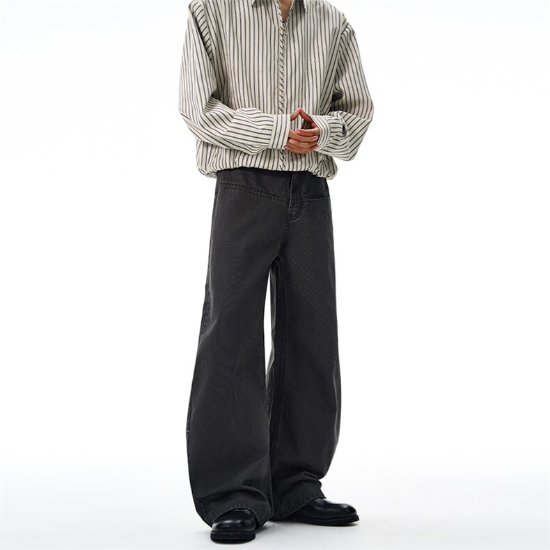 2025秋冬美式cleanfit情侣弯刀浅灰色珠帆马丁休闲裤男女直筒宽松，男装休闲裤，星座301D-3