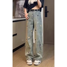 印小狗直筒牛仔裤男女春秋潮牌百搭宽松显瘦裤子X9138，男装牛仔裤，星座208-5