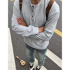 亨利领无帽卫衣男春秋季美式复古慵懒风宽松内搭休闲运动长袖T恤，男装T恤，星座1008