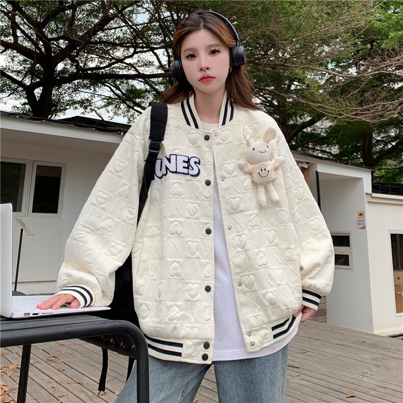 A141-P882025秋装新款学院风棒球服可爱宽松外套玩偶,女装短外套,星座911