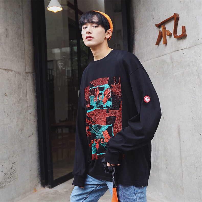 A003-HX001-P35 春装新款长袖胸前创意大印花长袖T恤 港仔G图片
