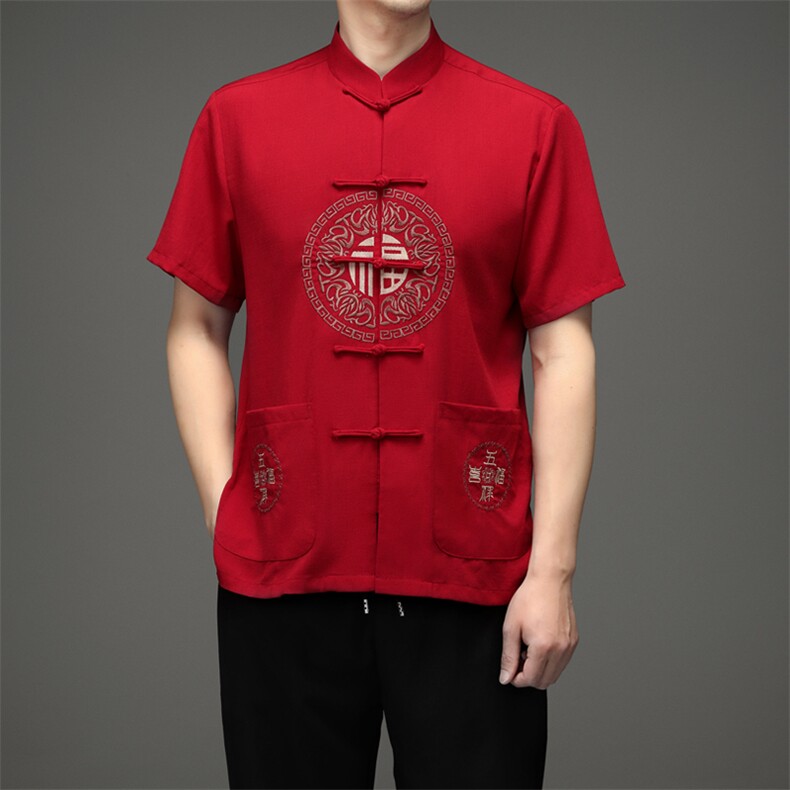 夏季唐装男短袖中老年风休闲套装中式父亲老人爷爷衣服,男装民族服装,电商B212（原钱塘6029）