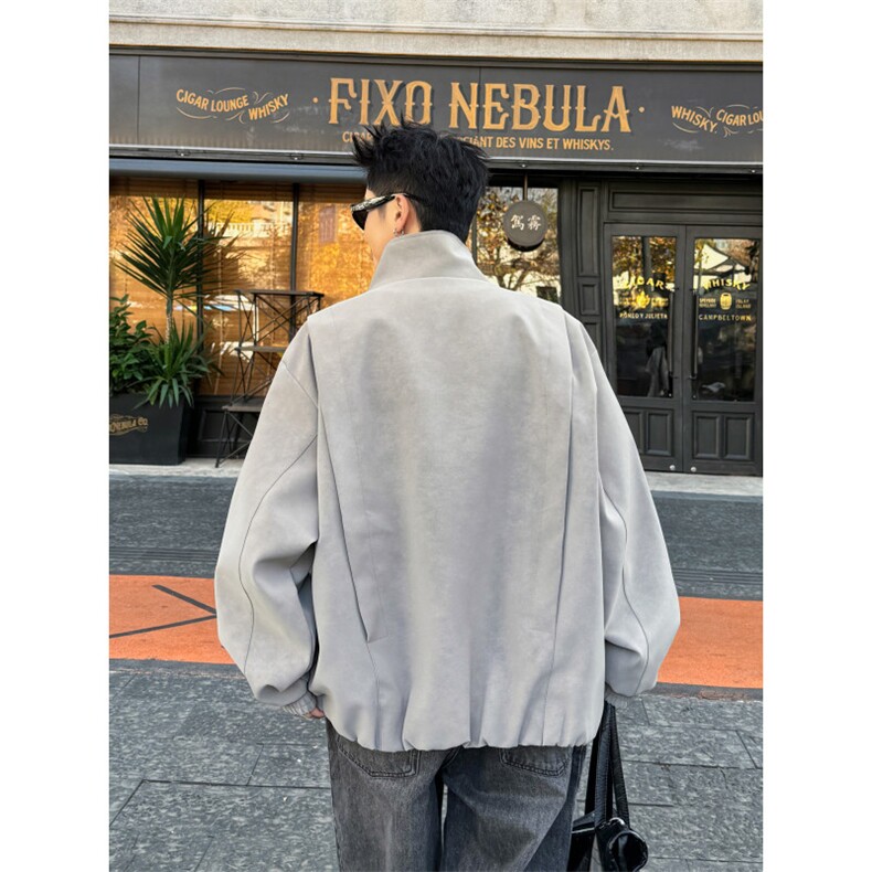 2026春季抖音得物高品质绒感扎染PU皮衣立领雾面皮夹克外套男P58,男装夹克,星座207