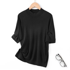 2025年秋季圆领常规套头短袖时尚百搭通勤，女装针织衫/毛衣，挚尚羊绒