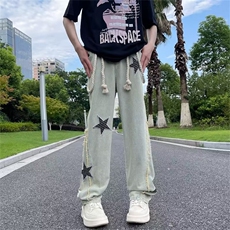 夏款男牛仔裤五角星刺绣长腰带宽松长裤NK6092P50，男装牛仔裤，星座1013-1