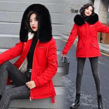 棉衣女中长款派克服2020冬装新款女装大毛领连帽棉袄棉袄外套潮派克服，女装派克服，依恋蒂丝