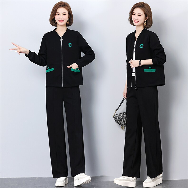 中年妈妈春装外套中老年休闲运动服套装女春秋气质大码上衣两件套,女装运动套装,妃曼