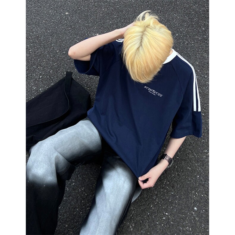 可48小时发货支持抖音得物来样二开重磅美式高街纯棉织带短袖T恤，男装T恤，电商A486