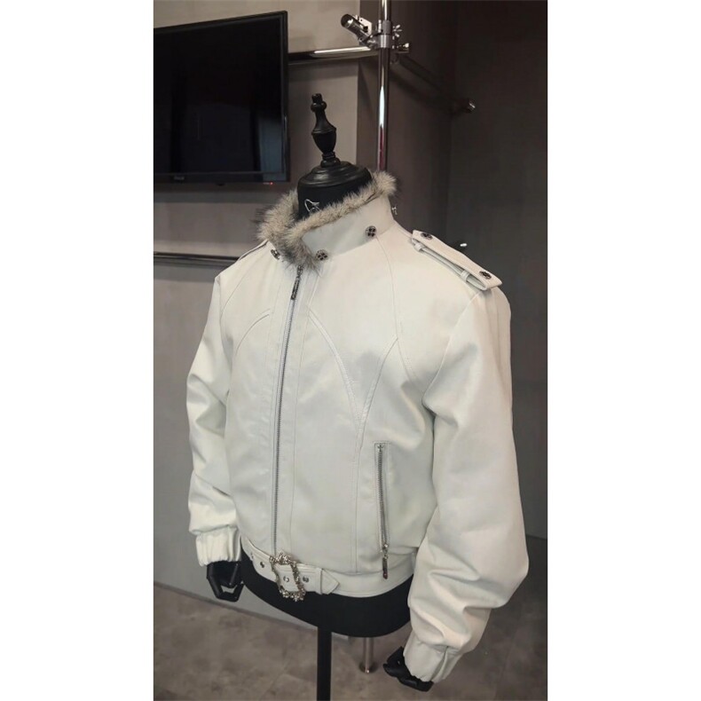 C316MY8447P188秋冬新款可拆卸毛领棉衣棉服皮衣外套全毛红色,男装皮衣,电商C316