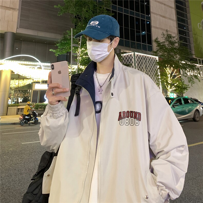 港风23新款秋季时尚百搭宽松字母印花潮流夹克外套F424P65控88,男装夹克,电商A247