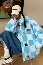 1羊羔毛格子外套大码M-5XL加棉聚酯纤维棉衣YG78159P105控149，男装棉衣，星座226-2
