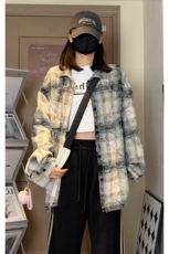 复古翻领扎染格纹衬衫长袖潮牌高级感宽松休闲外套C2206-特价P55，男装衬衫，电商A007