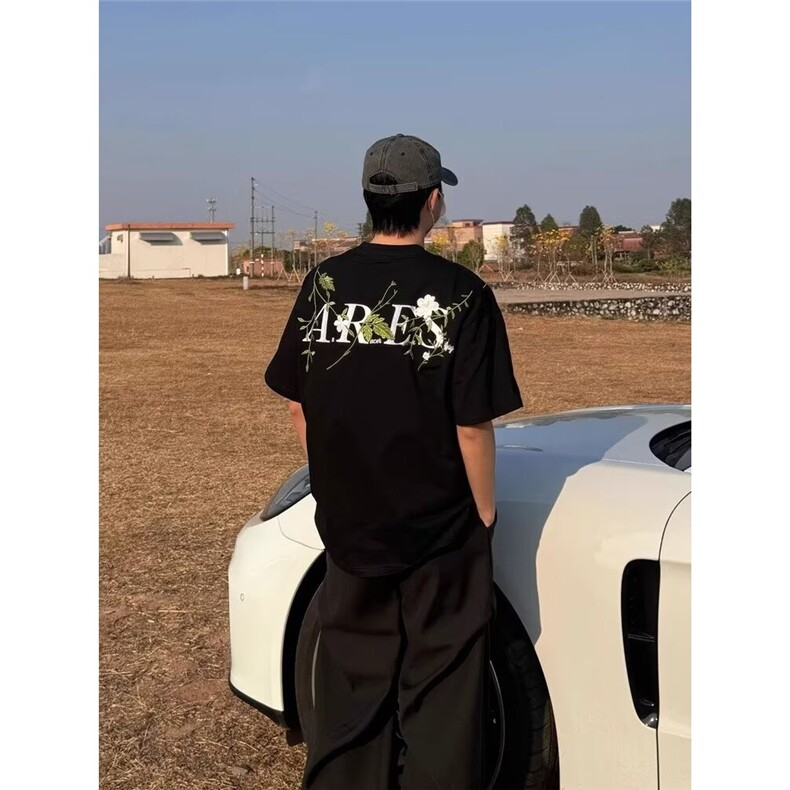美式花卉刺绣短袖t恤男款夏季潮牌复古宽松休闲半袖DCA016-P39,男装T恤,星座208-5