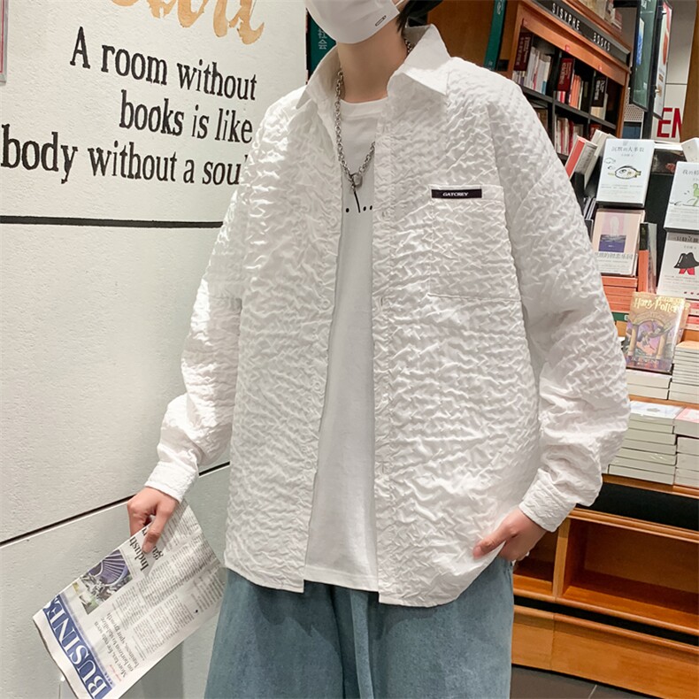长袖衬衫男秋季港风日系外套潮流ins黑色衬衣春秋CS08805-P45,男装衬衫,星座308B-1