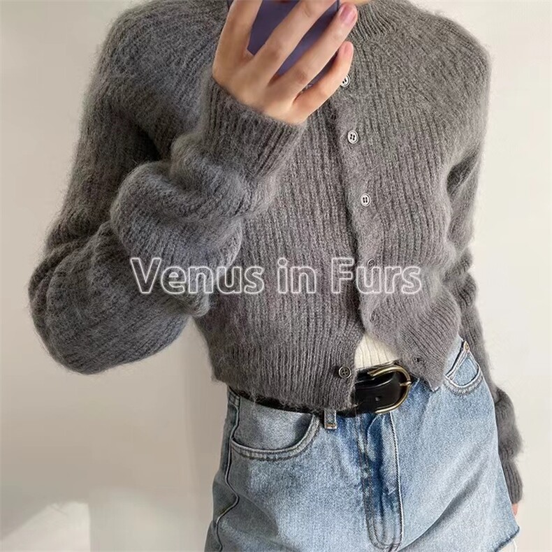 短款针织开衫女春秋软糯慵懒风毛衣外套辣妹独特别致上衣,针织衫/毛衣,半城羊绒