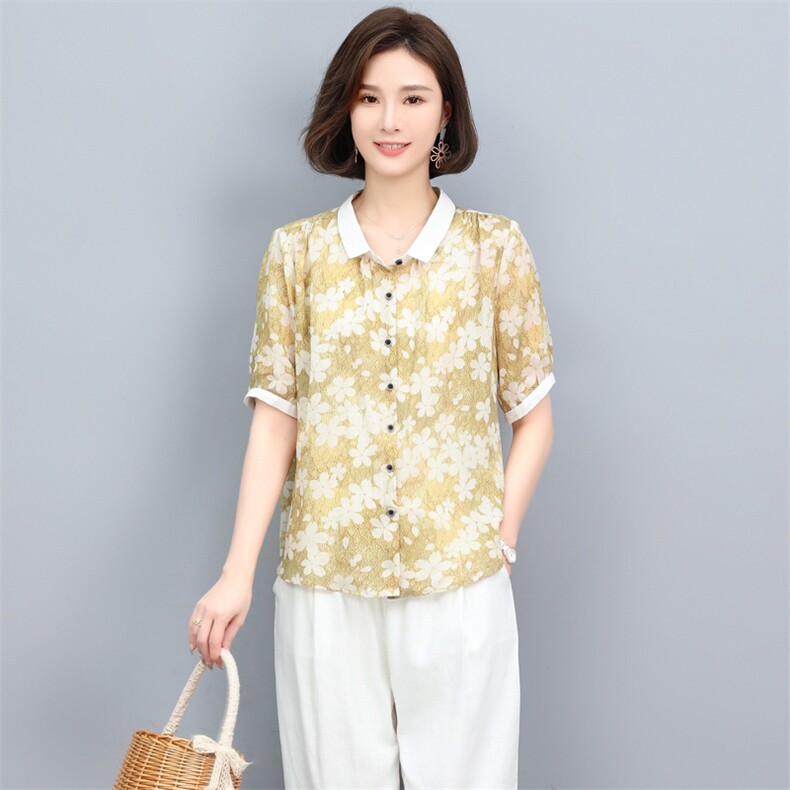 高端苎麻纯亚麻碎花上衣女妈妈装2025夏季新款大码亚麻,女装衬衫,奕阳依阁