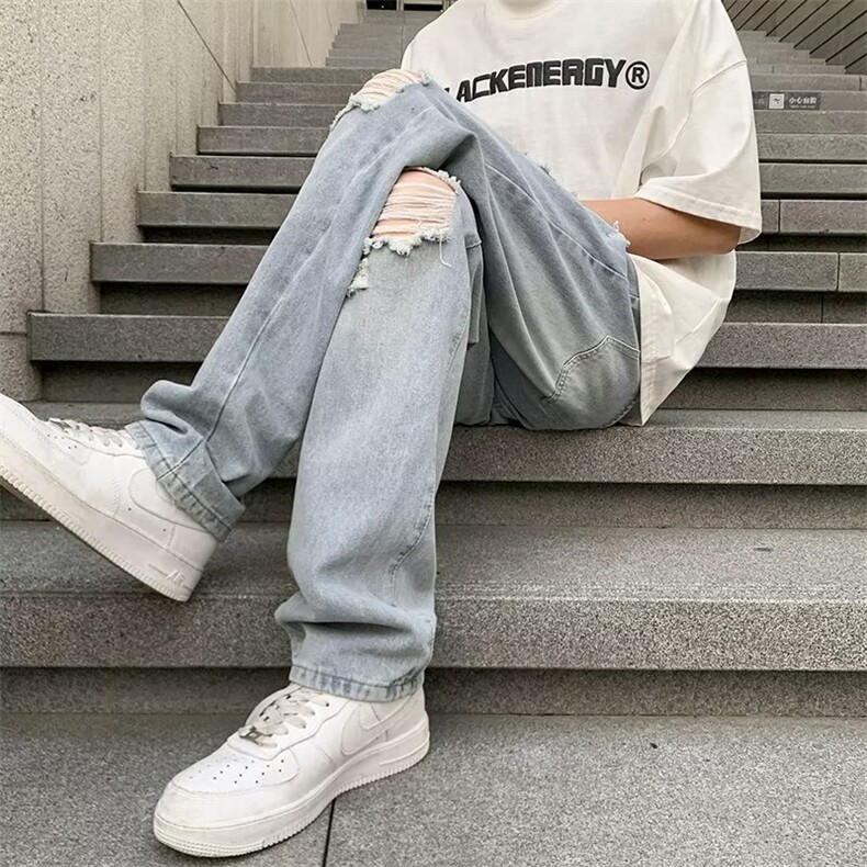 气质潮百搭男潮流新款时尚夏季慵懒日系牛仔裤N743P45图片