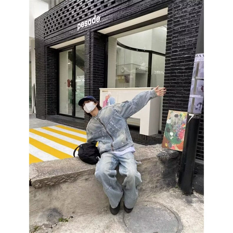 W10577-P85网图现货美式水洗垫肩潮流牛仔夹克外套高品质,男装夹克,星座1608