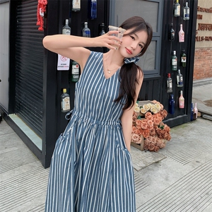 【新品现货】夏日微风蓝色条纹背心茶歇连衣裙8816-P135-K188图片