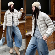 2025冬装新款时尚针织翻领羽绒服，女装羽绒服，曼琳思菲