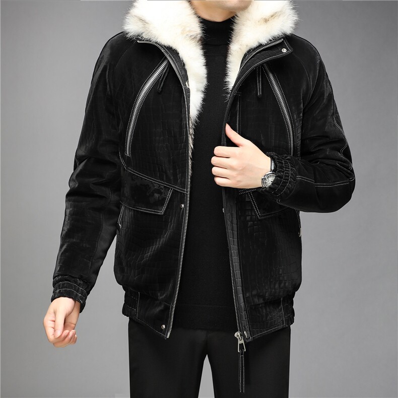 X8006冬季新款男士派克服加厚保暖夹克外套绵羊皮翻领P1900图片