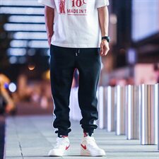 204-K2001-P35春夏日系潮流侧边拼色条纹字母印花束脚运动休闲男，男装休闲裤，星座204