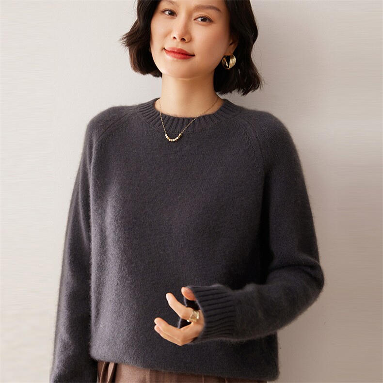 2025秋冬新款35%山羊绒女士5针三股加厚圆领羊绒衫,女装羊绒衫,拓驰羊绒