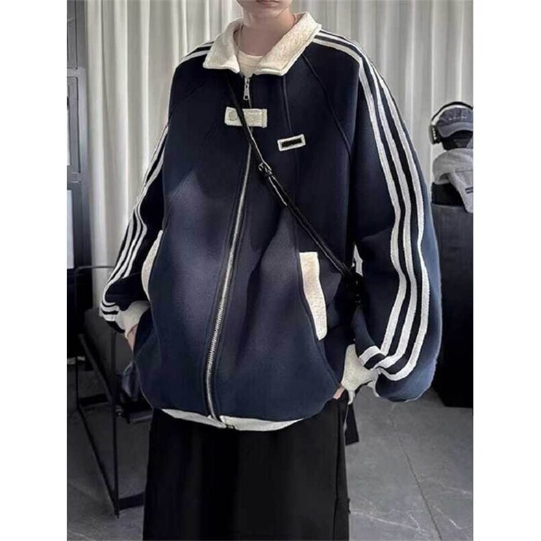 春秋季新款美式复古三条杠潮牌宽松拼接设计感外套夹克棒球服男士,男装夹克,星座1210-1