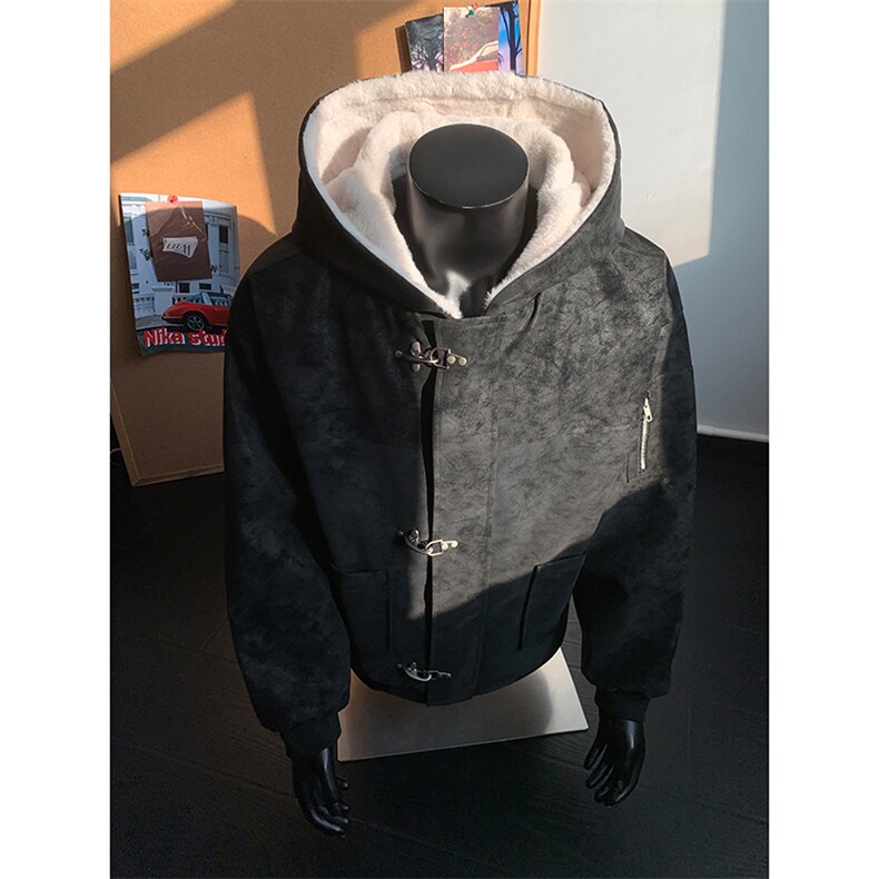 哈灵顿飞机扣雾面PU皮加绒座山雕棉衣 9177-P120图片