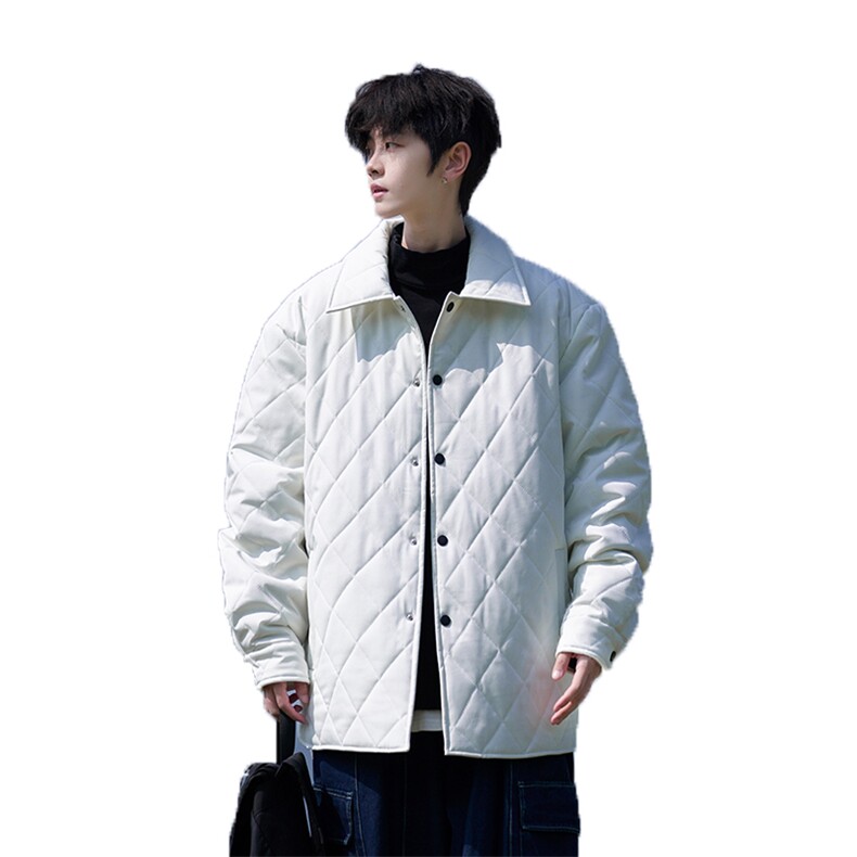 M3088-P70冬季新款菱形格翻领燕尾宽松棉衣,男装棉衣,星座109