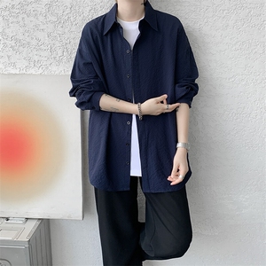 8XL-M泡泡纱盐缩肌理长袖衬衫男夏季冰丝外套防晒衬衣CS29007P40图片