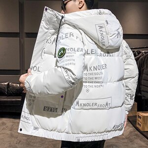 现货 仓库桥园路 连帽潮牌时尚韩版宽松鲨鱼皮羽绒服短款外套图片