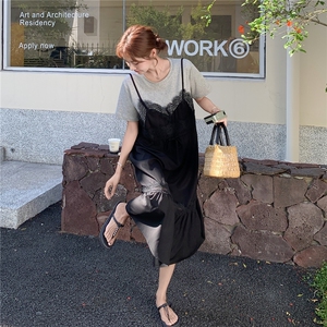 蕾丝拼接假两件连衣裙女2025夏季新款法式轻熟风独特气质鱼尾长裙图片