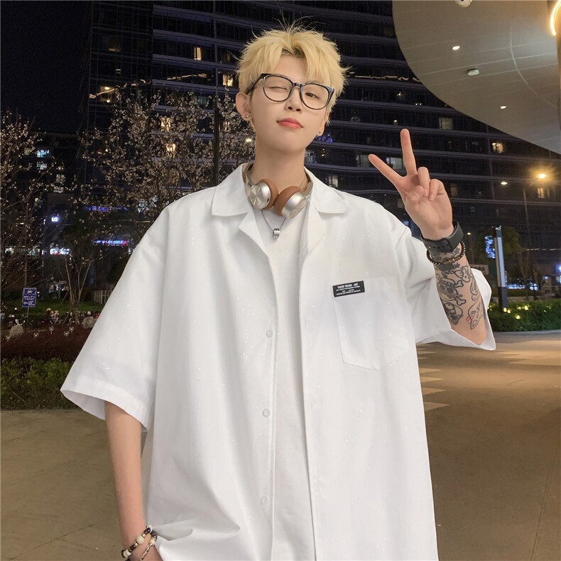 满天星夏季新款衬衣24港风男宽松短袖衬衫夏装半袖薄上衣S309P48,男装T恤,电商A233-1