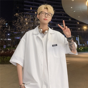 满天星夏季新款衬衣24港风男宽松短袖衬衫夏装半袖薄上衣S309P48图片