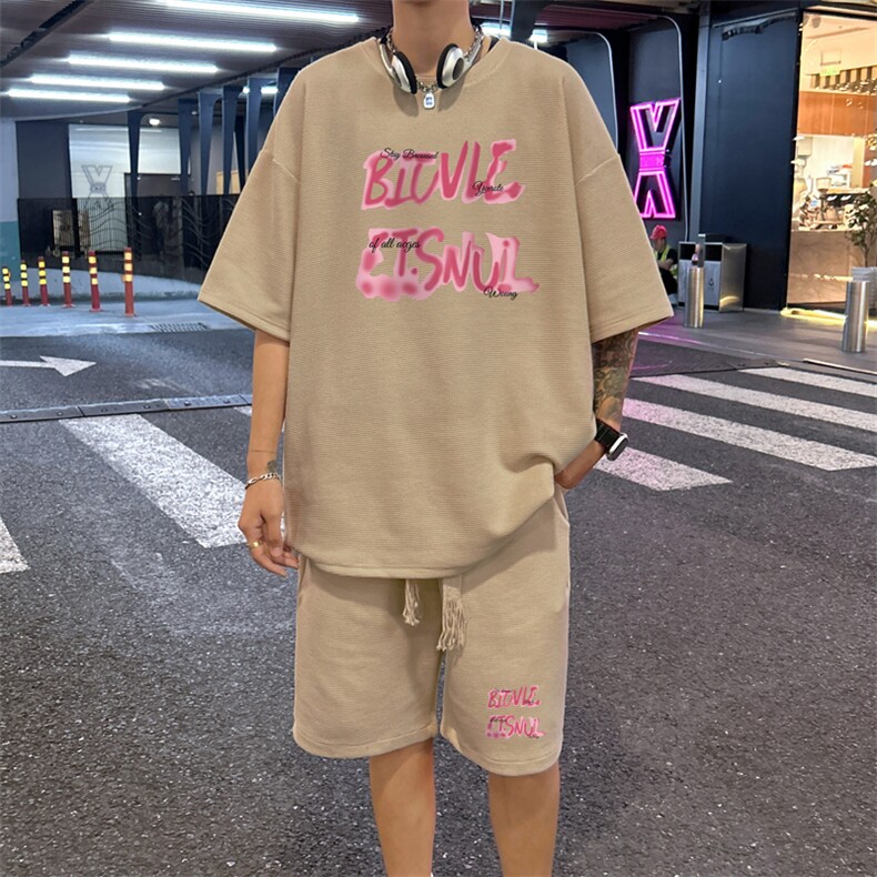 套装！华夫格套装短袖T恤短裤男TZ218-特P38,男装T恤,电商B367