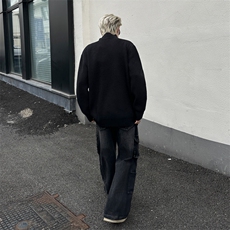 美式不规则纽扣设计感高领毛衣潮流宽松休闲慵懒风针织衫，男装针织衫/毛衣，星座410-6（原星座1304-1）