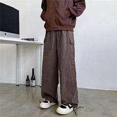 日系简约工装裤男春秋cleanfit潮牌休闲宽松口袋阔腿裤K5999-P53，男装休闲裤，星座412-3