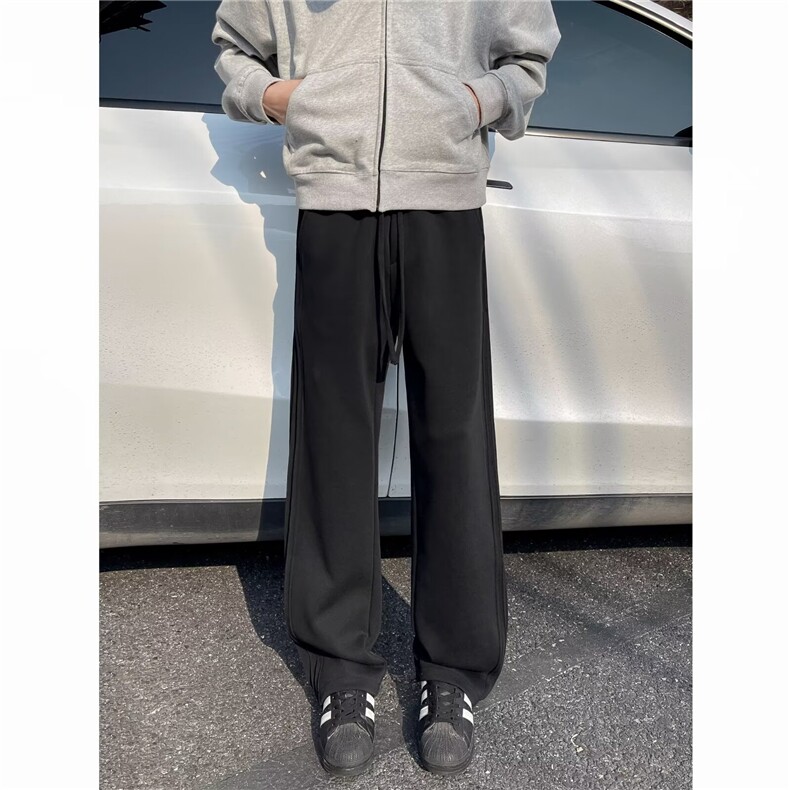 美式重磅条纹运动卫裤男秋冬新款宽松垂感直筒阔腿休闲长裤子K740,男装休闲裤,星座506
